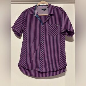 Ted Baker Purple and Blue Striped Short-Sleeve Button-Down Shirt